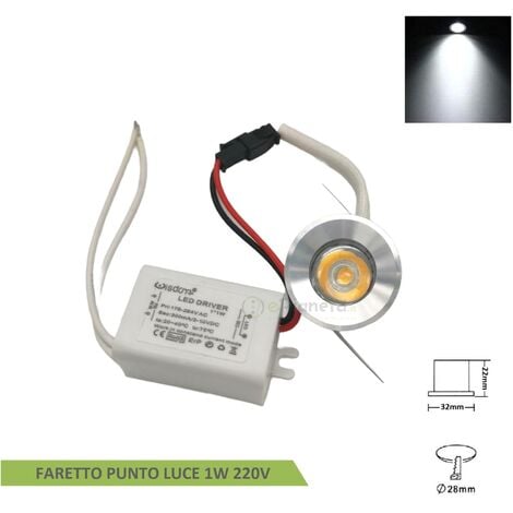 Punto luce led cob 1w argento tondo segnapasso mini faretto da incasso con driver lampadina 220V  Bianco freddo