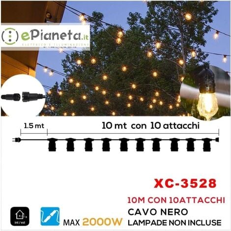 Catena serie luci portalampada E27 10mt esterno impermeabile ip65 prolungabile