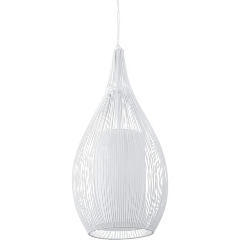 Lampadario sospensione goccia gabbia metallo E27 pendente a filamenti retrò nero bianco  Bianco