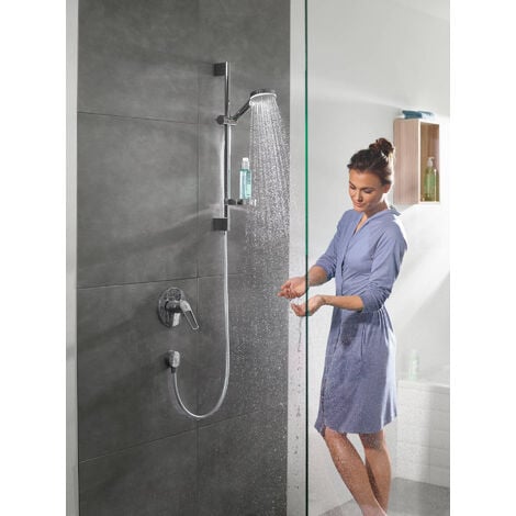 Hansgrohe Ecostat 1001 CL, set miscelatore termostatico vasca/doccia + set doccia Crometta Vario con portasapone (13201000-Crometta2)