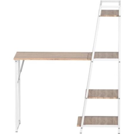 Scrivania Pieghevole da Ufficio 106x48x128 cm con Libreria in Legno e Metallo  Bianco e Rovere