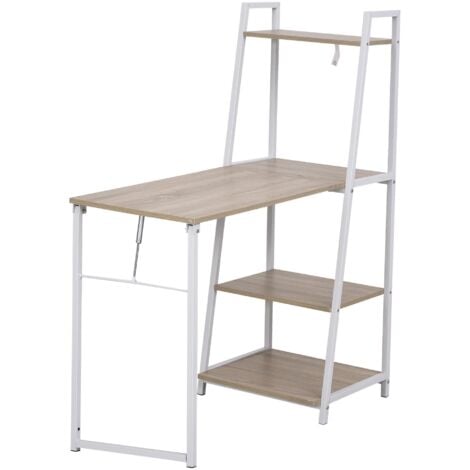 Scrivania Pieghevole da Ufficio 106x48x128 cm con Libreria in Legno e Metallo  Bianco e Rovere