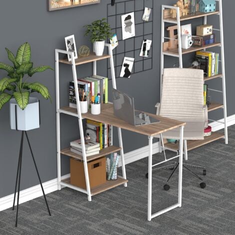 Scrivania Pieghevole da Ufficio 106x48x128 cm con Libreria in Legno e Metallo  Bianco e Rovere
