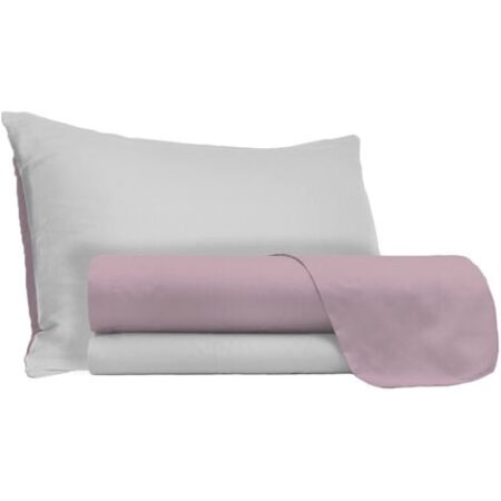 Set Lenzuola 1 Piazza e Mezzo Sopra Sotto e Federe Doubleface Rosa Antico/Grigio Chiaro