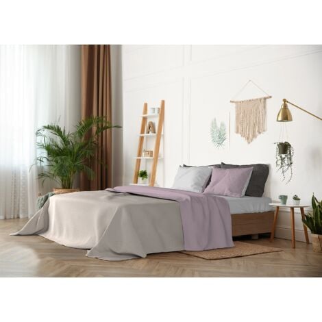 Set Lenzuola 1 Piazza e Mezzo Sopra Sotto e Federe Doubleface Rosa Antico/Grigio Chiaro