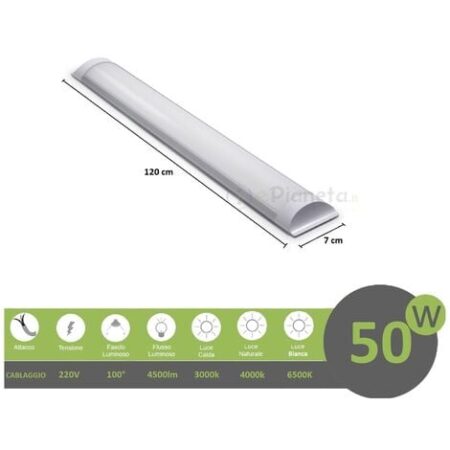 Plafoniera led 50w 3T 120 cm lineare barra luminosa sottopensile luce bianca fredda naturale calda  Naturale