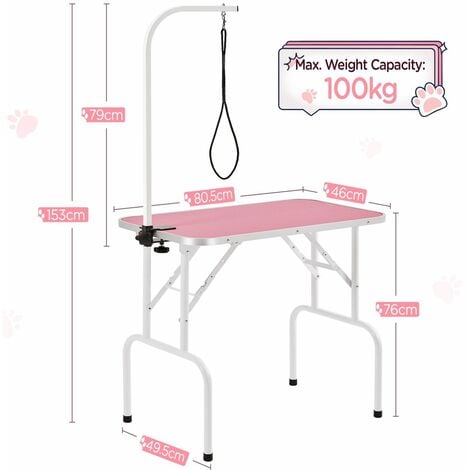 Yaheetech Tavolo da Toelettatura Cani Tosatura per Cani Gatti Animali Pieghevole con Laccio Portata 100 kg Rosa