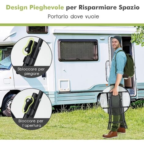 COSTWAY Tavolo Rotondo da Giardino, Tavolino Pieghevole e Portatile con Telaio Antiruggine con Superficie in Vetro, Tavolo da Esterno per Cortile, Giardino e Balcone, 46 x 47,5 cm