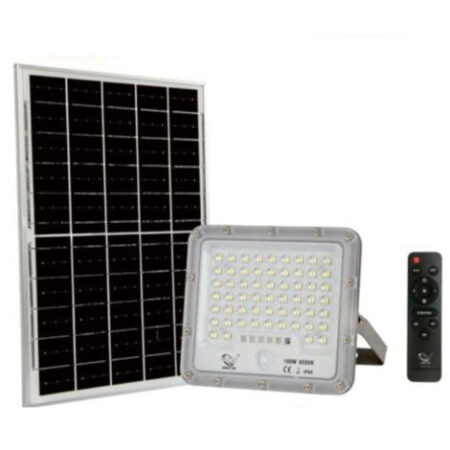 FARO LED FARETTO ALTA LUMINOSITA' PANNELLO SOLARE CREPUSCOLARE TELECOMANDO 100W