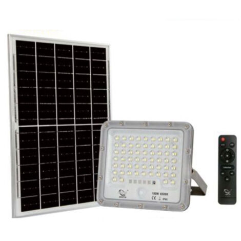 FARO LED FARETTO ALTA LUMINOSITA' PANNELLO SOLARE CREPUSCOLARE TELECOMANDO 100W