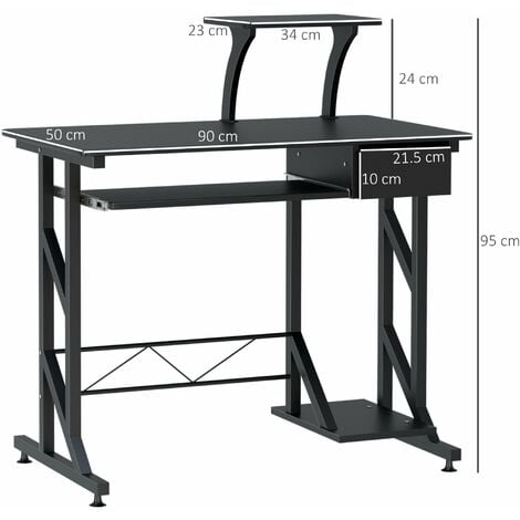 Scrivania da Ufficio Porta PC 90x50x95 cm in Acciaio e MDF  Nero