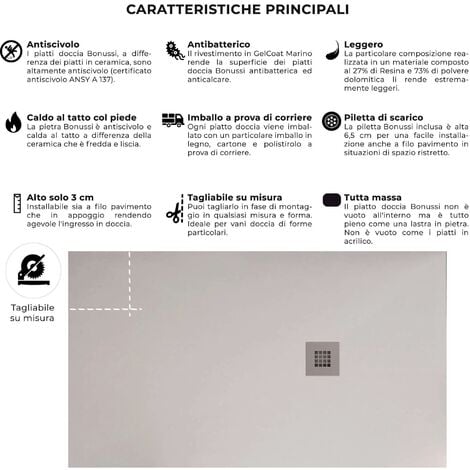 Piatto Doccia 80x160 cm in Pietra Bonussi Everest Bianco