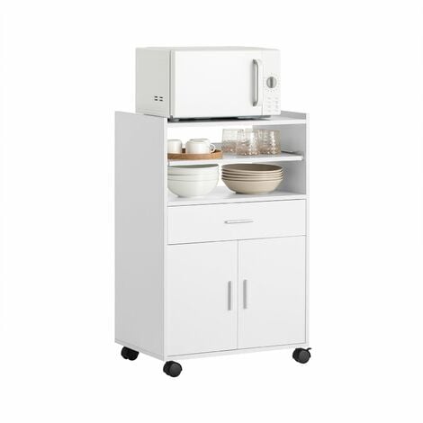 SoBuy Scaffale per Forno a microonde, Carrello da cucina,credenza con route, Bianco FSB09-W