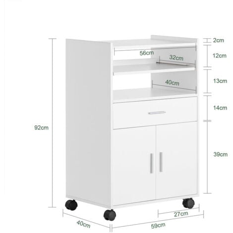 SoBuy Scaffale per Forno a microonde, Carrello da cucina,credenza con route, Bianco FSB09-W