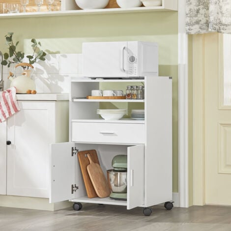 SoBuy Scaffale per Forno a microonde, Carrello da cucina,credenza con route, Bianco FSB09-W
