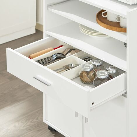 SoBuy Scaffale per Forno a microonde, Carrello da cucina,credenza con route, Bianco FSB09-W