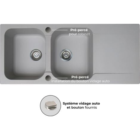 Essebagno Lisse lavello reversibile 2 vasche 1 sgocciolatoio in resina grigio