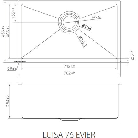 Essebagno Luisa Lavello 1 vasca grande singola 76x45 in acciaio inox