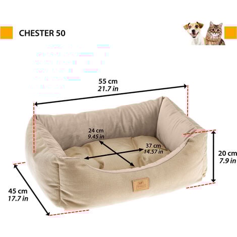 Ferplast CHESTER Divanetto con cuscino in tessuto resistente cani e gatti. Varie misure e colori. . Variante 50 - Misure: 55 x 45 x h 20 cm - Azzurro