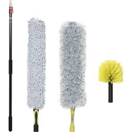 HOMCOM Kit per Pulizia della Casa con Asta di Prolunga e 3 Spolverini