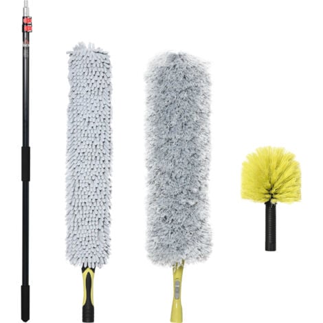 HOMCOM Kit per Pulizia della Casa con Asta di Prolunga e 3 Spolverini