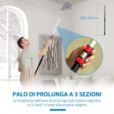 HOMCOM Kit per Pulizia della Casa con Asta di Prolunga e 3 Spolverini