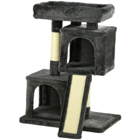 PawHut Albero Tiragraffi per Gatti con Lettino, 2 Casette e Pali in Sisal Grigio