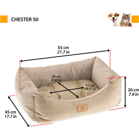 Ferplast CHESTER Divanetto con cuscino in tessuto resistente cani e gatti. Varie misure e colori. . Variante 50 - Misure: 55 x 45 x h 20 cm - Marrone