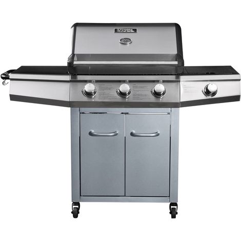 Barbecue a gas con LED Bingo 4 - 4 fuochi di cui 1 laterale - 14kW + Fodera di protezione - Argento