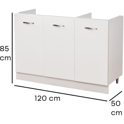 Mobile Sottolavello per Cucina Componibile Mobiletto Colore Bianco 3 Ante