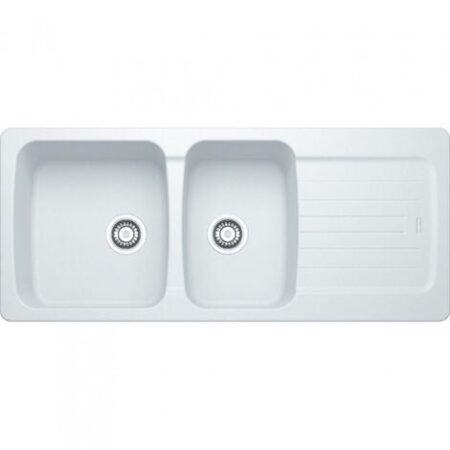 Franke Aveta AVD 621 Lavello 116x50cm con doppia vasca e gocciolatoio reversibile, Fradura, Bianco (AVD621B)