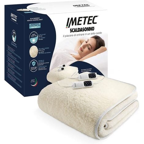 Imetec Scaldasonno Adapto matrimoniale 150 x 160 cm, Basso consumo, Riscaldamento rapido, Temperatura personalizzata, 100% lana e merino, Made in italy, 2 comandi separati, 6 temperature