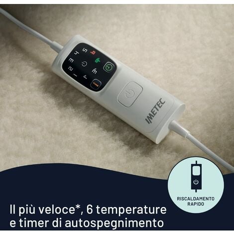 Imetec Scaldasonno Adapto matrimoniale 150 x 160 cm, Basso consumo, Riscaldamento rapido, Temperatura personalizzata, 100% lana e merino, Made in italy, 2 comandi separati, 6 temperature