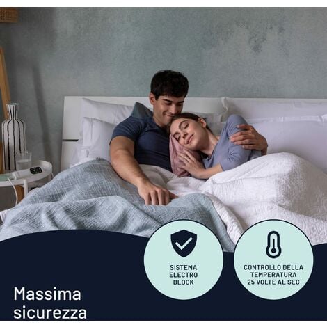 Imetec Scaldasonno Adapto matrimoniale 150 x 160 cm, Basso consumo, Riscaldamento rapido, Temperatura personalizzata, 100% lana e merino, Made in italy, 2 comandi separati, 6 temperature