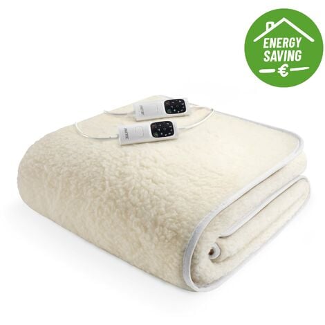 Imetec Scaldasonno Adapto matrimoniale 150 x 160 cm, Basso consumo, Riscaldamento rapido, Temperatura personalizzata, 100% lana e merino, Made in italy, 2 comandi separati, 6 temperature