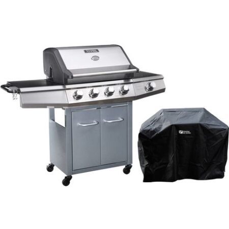 Barbecue a gas Bingo 5 - 5 piastre di cui 1 laterale - 15.2kW + Fodera di protezione - Argentato con LED