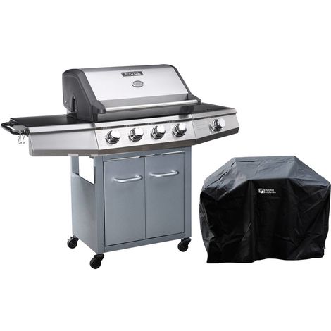 Barbecue a gas Bingo 5 - 5 piastre di cui 1 laterale - 15.2kW + Fodera di protezione - Argentato con LED