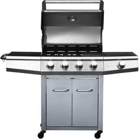 Barbecue a gas Bingo 5 - 5 piastre di cui 1 laterale - 15.2kW + Fodera di protezione - Argentato con LED