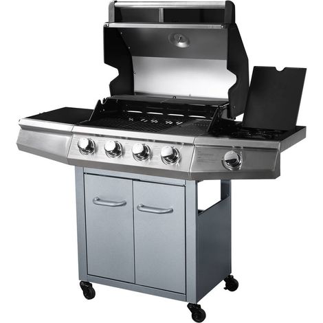 Barbecue a gas Bingo 5 - 5 piastre di cui 1 laterale - 15.2kW + Fodera di protezione - Argentato con LED
