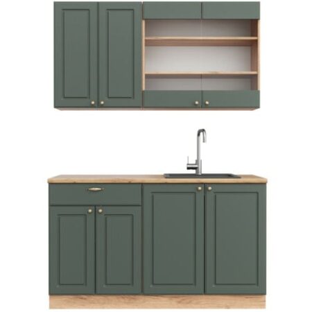 Cucina completa Fame-Line, Quercia verde-oro Country/oro Power, 140 cm senza piano di lavoro, Vicco