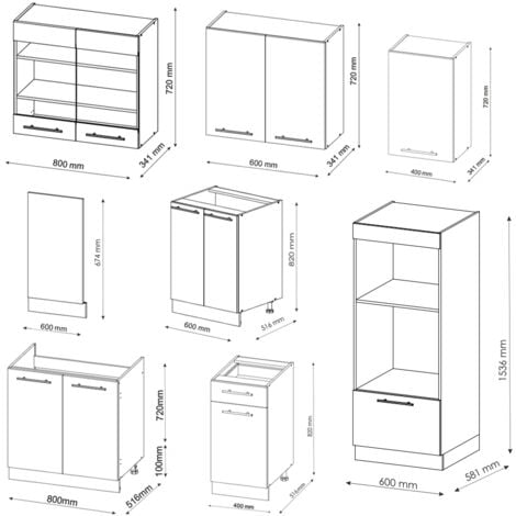 Cucina componibile Fame-Line, Quercia dorata/antracite, 300 cm con armadio alto, senza piano di lavoro, Vicco