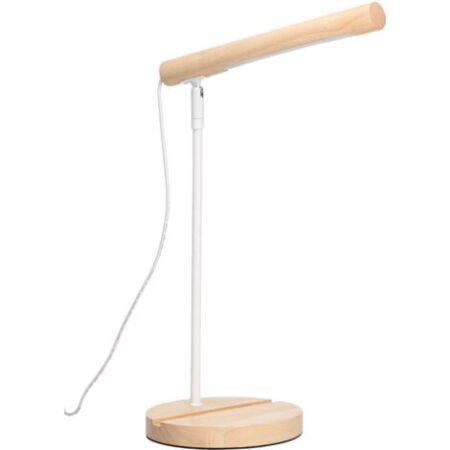 Arlo Lámpara de Escritorio LED de Madera Natural. Flexo de Escritorio de Acero Blanco y Madera con Luz Neutra 4000K