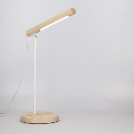 Arlo Lámpara de Escritorio LED de Madera Natural. Flexo de Escritorio de Acero Blanco y Madera con Luz Neutra 4000K