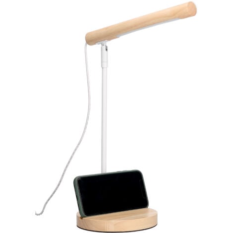 Arlo Lámpara de Escritorio LED de Madera Natural. Flexo de Escritorio de Acero Blanco y Madera con Luz Neutra 4000K
