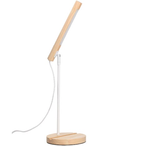 Arlo Lámpara de Escritorio LED de Madera Natural. Flexo de Escritorio de Acero Blanco y Madera con Luz Neutra 4000K