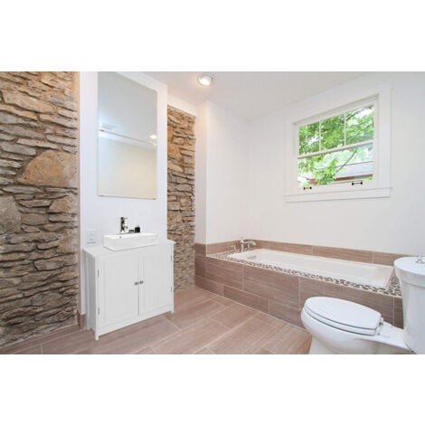 WOLTU Armadietto da Bagno Sotto Lavello Mobile bagno con Ante e Ripiano Interno Bianco