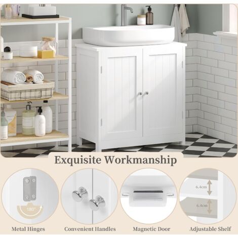 WOLTU Armadietto da Bagno Sotto Lavello Mobile bagno con Ante e Ripiano Interno Bianco