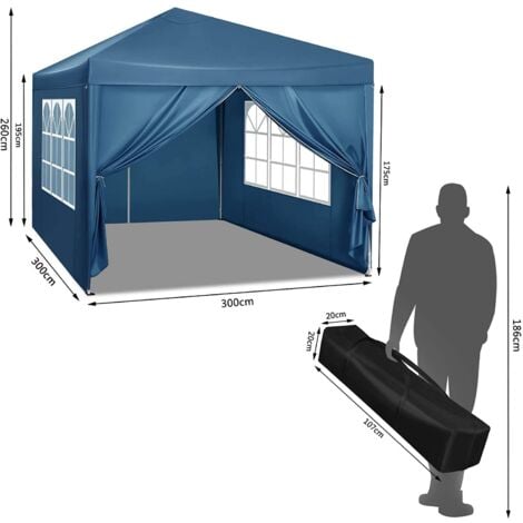 WOLTU Gazebo da giardino tendone tenda per festa party con parti laterali 3x3 m Blu