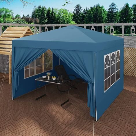 WOLTU Gazebo da giardino tendone tenda per festa party con parti laterali 3x3 m Blu