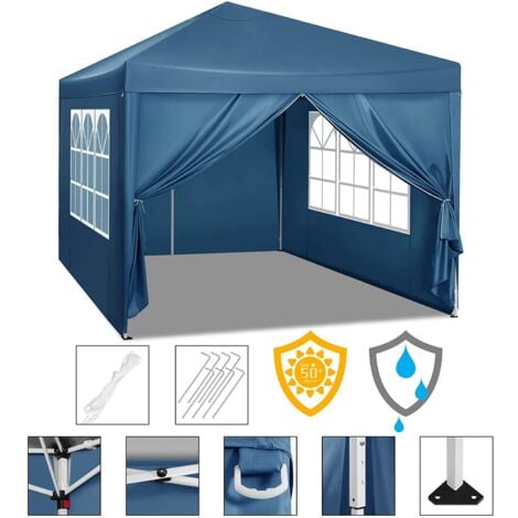 WOLTU Gazebo da giardino tendone tenda per festa party con parti laterali 3x3 m Blu